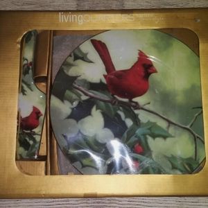Living Quarters Porcelain Christmas Cake Plate & Server Red Cardinal Bird Holly